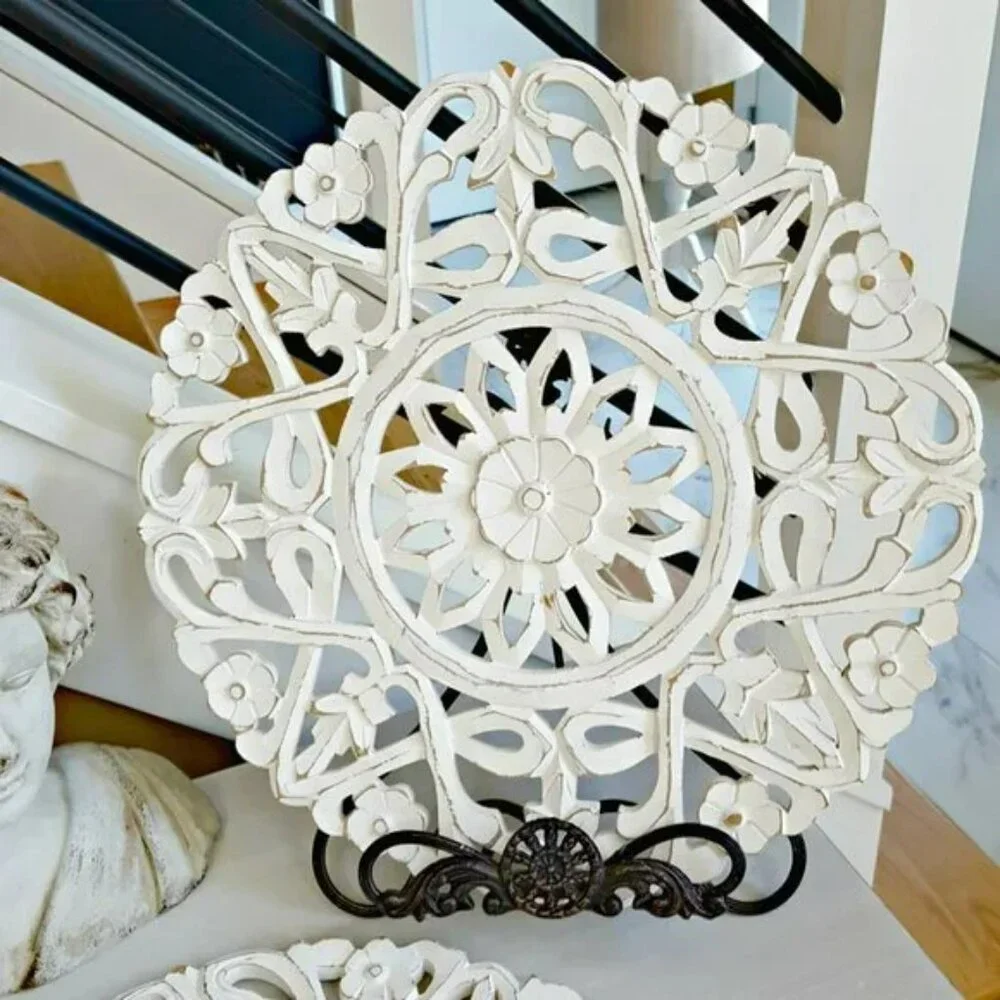SET/ 2 BOHO Distressed WOOD WALL Medallions